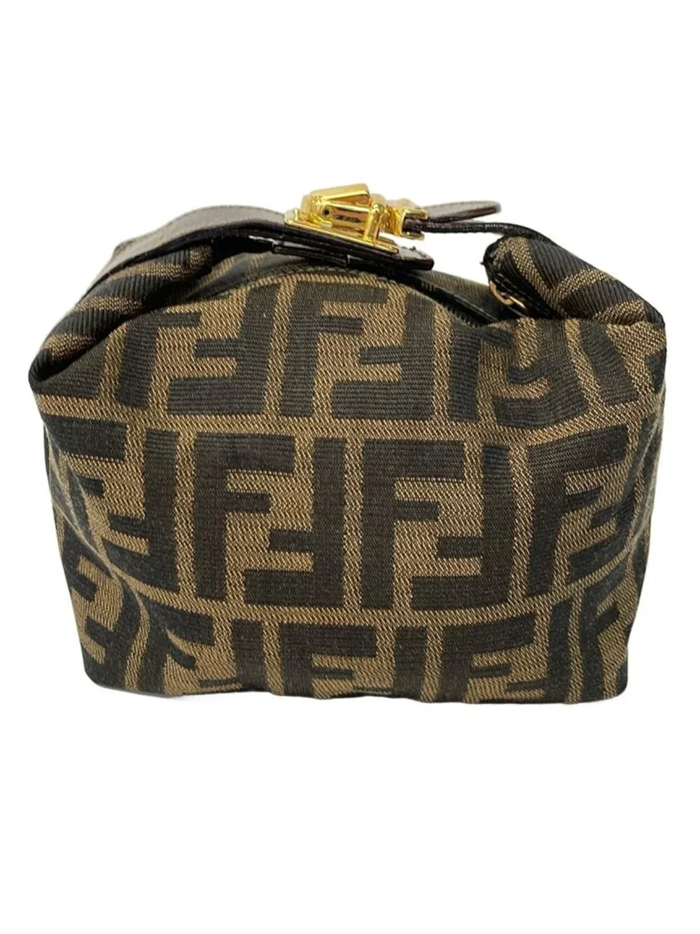 Fendi Pouch Zucca Pattern Brown Black Dark Leather